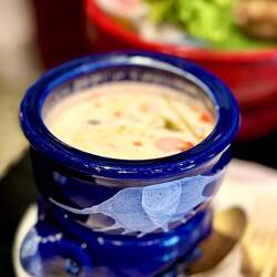 Possibly the best soup ever, with coconut milk, chicken and mysterious spices.