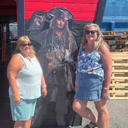 Kelly and Rosanne with the pirate.