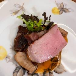 Koji marinated pork with persimmon and jus