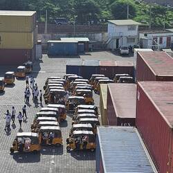 The tuk-tuk parade heads out to take people on their excursions