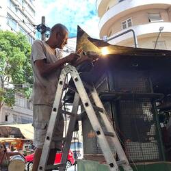 Arc welding up a step ladder, right above us, no visor, H&S would lock him up.