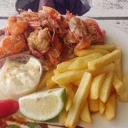 Special of the Day. Tasty prawns and a glass of wine