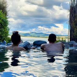 Chris and Chels relaxing in their private hot spring(fed by natural thermal spring waters!)