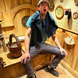 Chris tried out the hobbit hole restroom