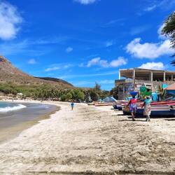 Tarrafal's fishermen 's beach, with colorful boats