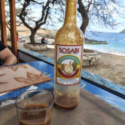 During our long lunch, we sampled Cabo Verde's "pontche": Local sugarcane alcohol mixed with fruit.