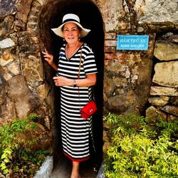 Robin, leaving the bomb shelter at the White Villa