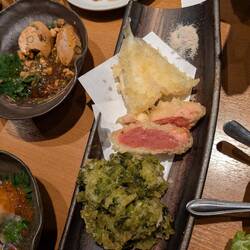 Tempura de キス, mentaiko et algue aoki