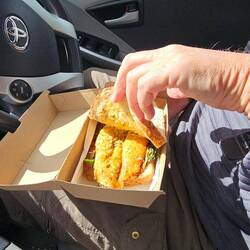 Crayfish sandwich -- morsels fried in an egg batter. (meh)