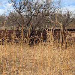 Old rail cars from a previous flood.