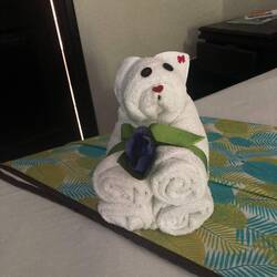 Our cleaning people surprised us with this teddy bear towel stack