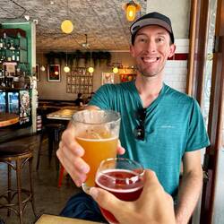 Drinks in Auckland after surviving the Sky Tower to celebrate not crashing the rental car