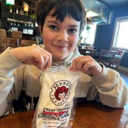Mateo's new fav, cheese curds anywhere we go!