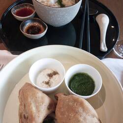 Samosas and wonton soup