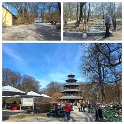 Polizeipferdetransport - steinerne Bank - Biergarten am Chinesischen Turm (noch ist hier Platz frei)