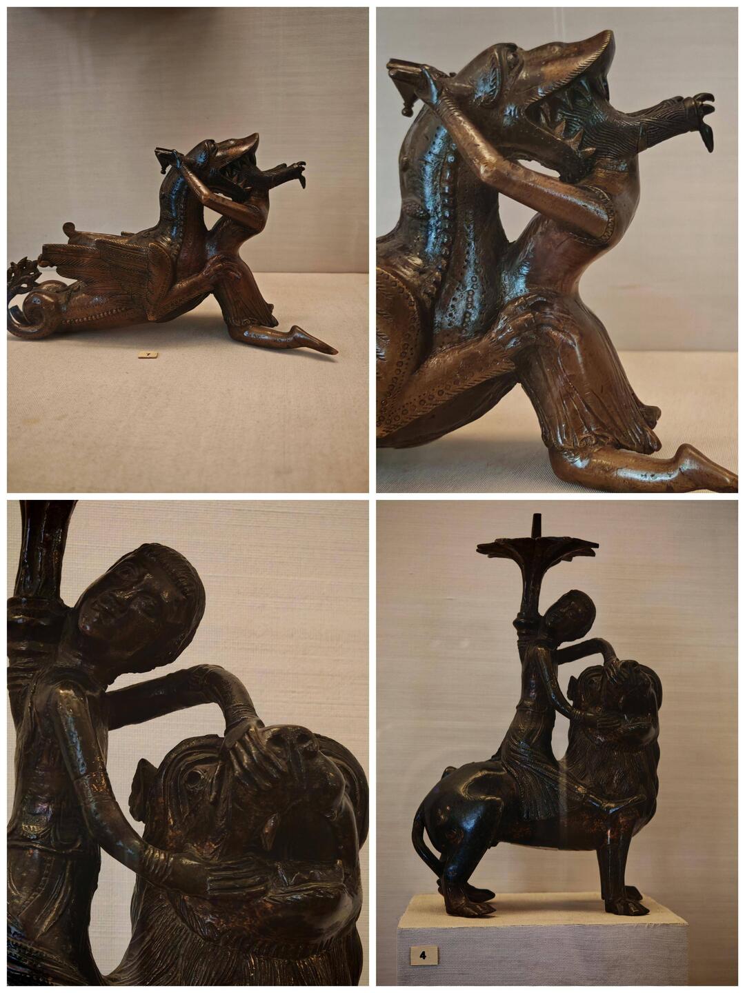 Водолей в виде рыцаря и дракона и Подсвечник в виде Самсона на льве Долина Мааса. Начало ХІІІ