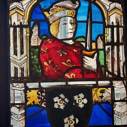 Витраж с изображением короля Стекло, свинец; роспись Франция, Сент-Омер Первая половина ХV в.