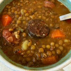 Lentil and blood sausage stew