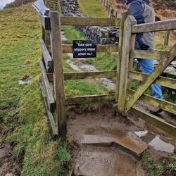 Showery day, so was muddy and slippery. Climbed up the steps to the top.