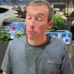 Chris modeling the downpour that surrounded us while we ate