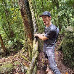 Chris modeling vines that braided together into a rope formation