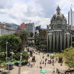 Botero Plaza seen from Museum Antioquia.