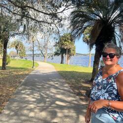 Rosanne on the riverfront path