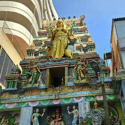 A Hindu temple surrounded by more modern construction