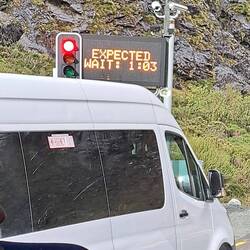 Wait time posted b/c the tunnel is only one lane wide.