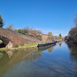 We moored with other boats including this historic working barge, near Glascote Basin (left)