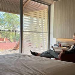 Working on trip planning and relaxing