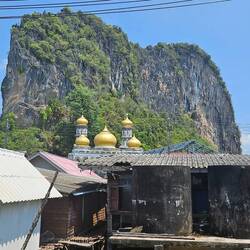 Village mosque tucked away behind the other buildings.