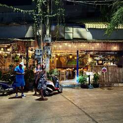 Vinny, Charlie, and Amanda parting ways for now outside Sambo Khmer & Thai Restaurant.
