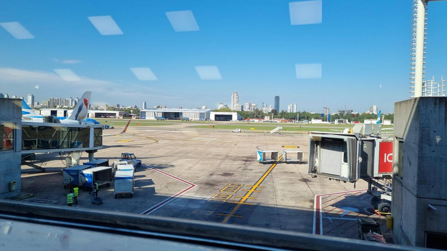 Waiting for our plane at the airport in the city
