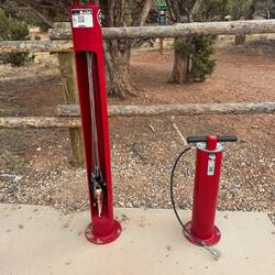 This is a mountain bike campground and they have a bike pump and bike tools in the parking lot.