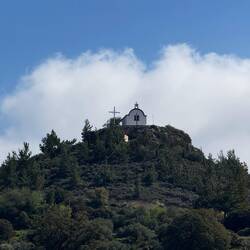 A church on top of the hill - looks like Meteora