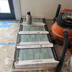 The tile has arrive.  Had to send back 4 boxes due to breakage.  I like the sage/sea foam color.