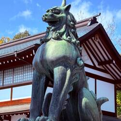 Animal at guard at the Hiroshima Gokoku Shrine