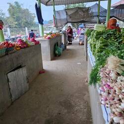 Muang Hiam morning market: fresh, deep fried breakfast treats, gloves and tuques.