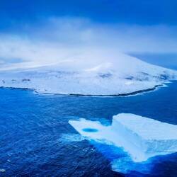 Saunders Island ... the peak of Mt Michael enveloped by clouds.