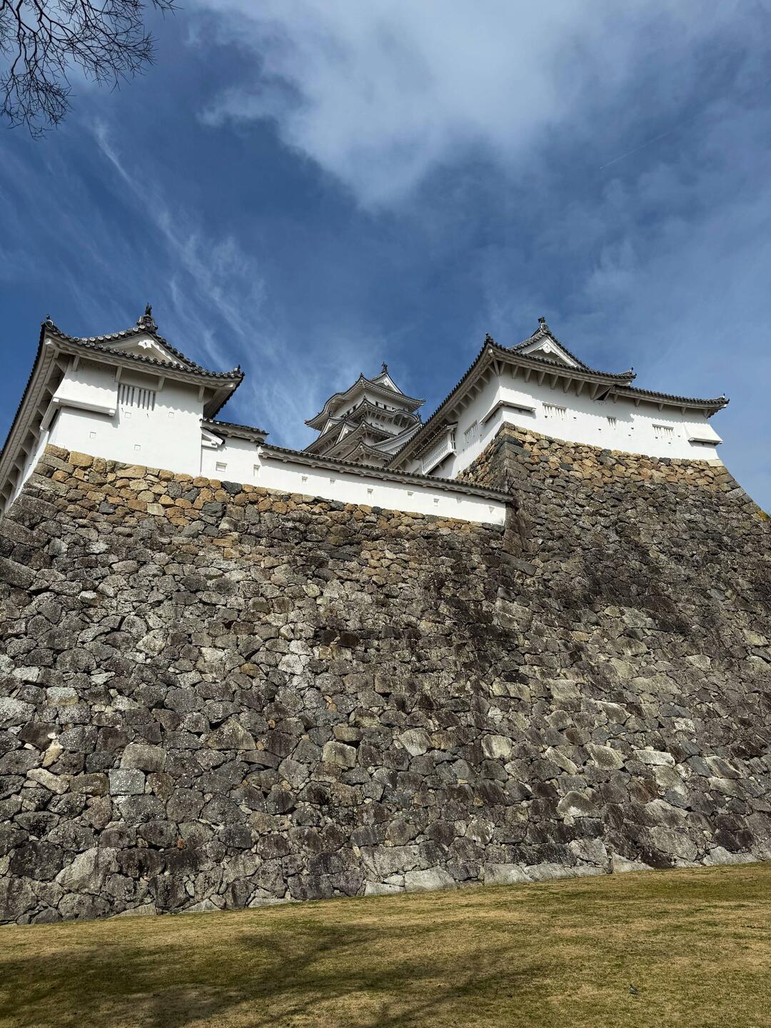 berühmter Holztempel hinter berühmter Steinmauer