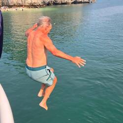 First one to jump off the boat.