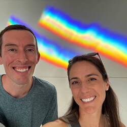 This installation catches the sun to make rainbows throughout the room