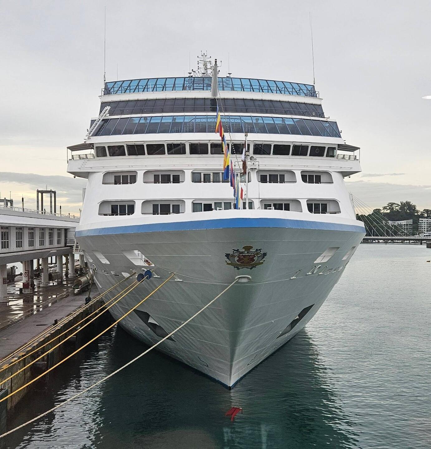 Rare head-on view of Insignia from the passageway to the cruise center.