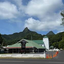 Church and mountains