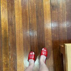 Our street shoes were put in lockers and we were given the fancy red slippers to wear inside