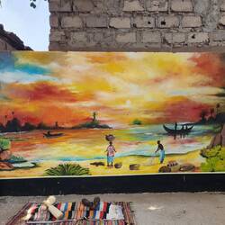 Painting inside a fabric art studio