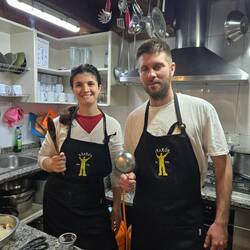 Last night's chefs with our volunteer aprons.