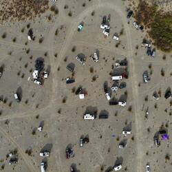 Les flew the drone this morning. The red Jeep is parked in front of the motorhome.