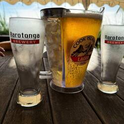 Jugs have a side for ice to keep the beer cold